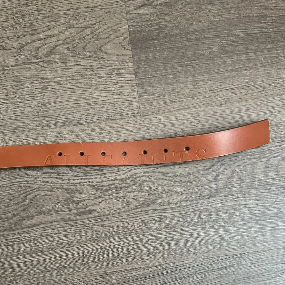 AllSaints Brown Leather Belt with Matte Silver Hardware